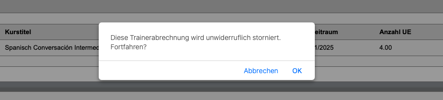 Trainerhonorarstorno - Bestätigung