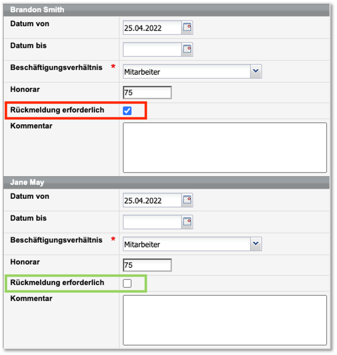Trainerstammdaten bei zwei Trainern