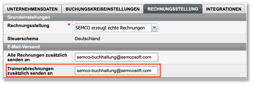 Einstellung für zusätzlichen betriebsinternen E-Mail-Versand