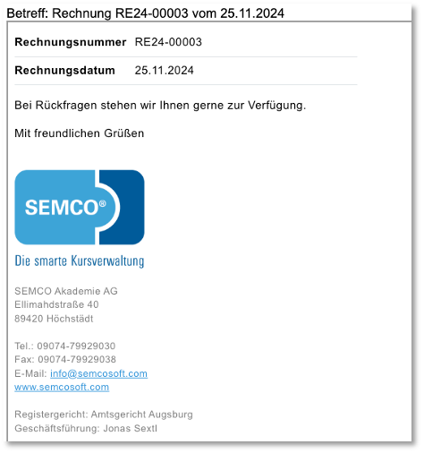 Unternehmensinterne E-Mail: Kundenrechnung