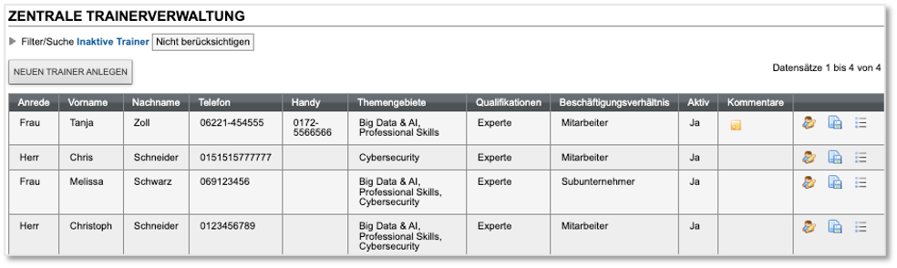 Zentrale Trainerverwaltung