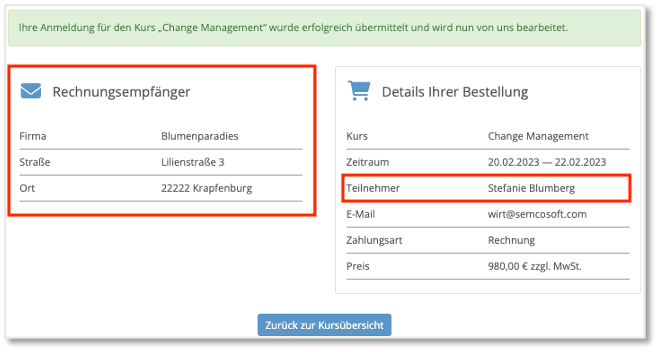 Zusammenfassung einer Firmendirektbuchung