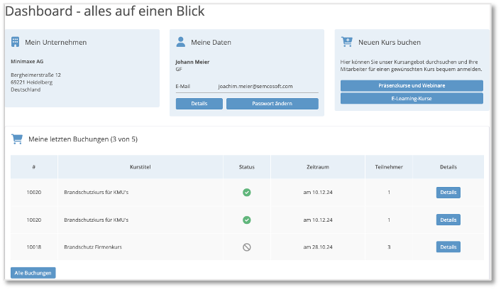 Startseite im Firmenportal