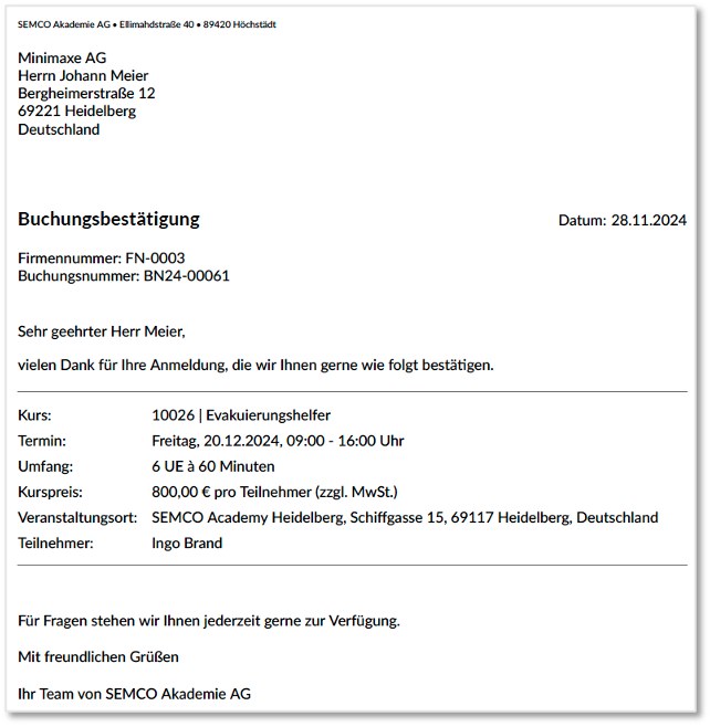 Buchungsbestätigung