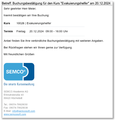 E-Mail mit Buchungsbestätigung