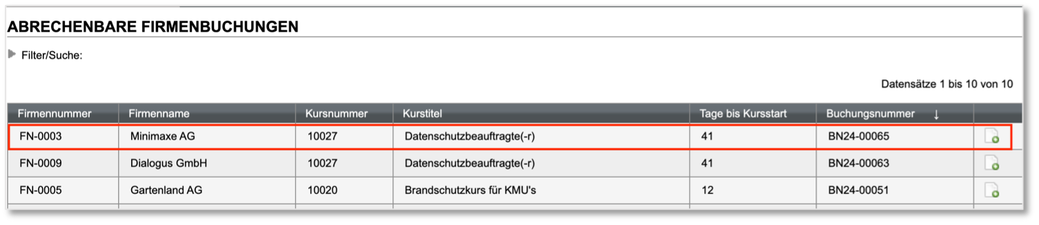 Abrechenbare Firmenbuchungen