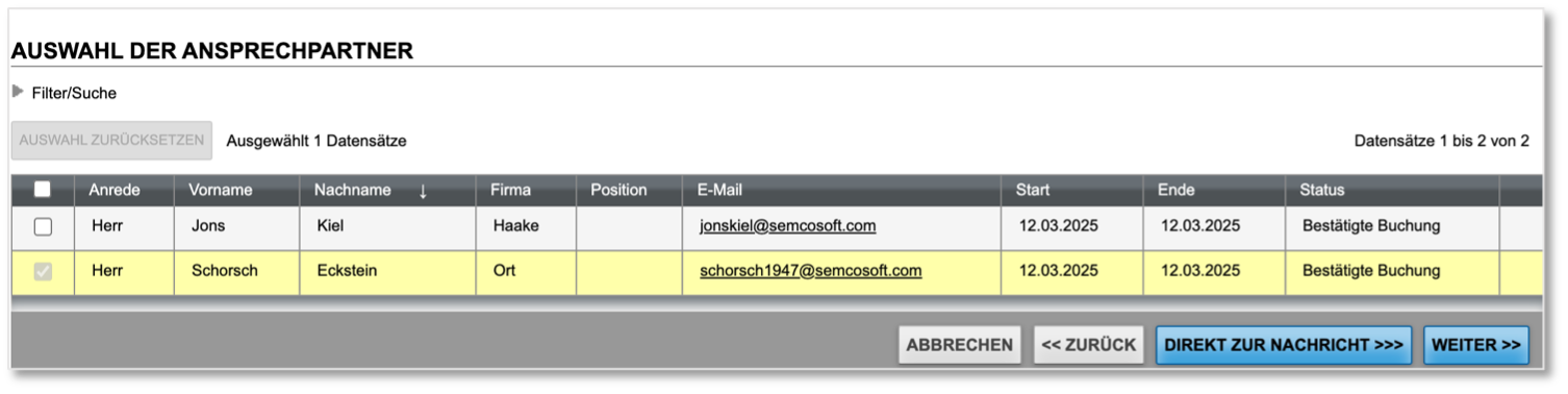 Ansprechpartner-Auswahl für die Benachrichtigung