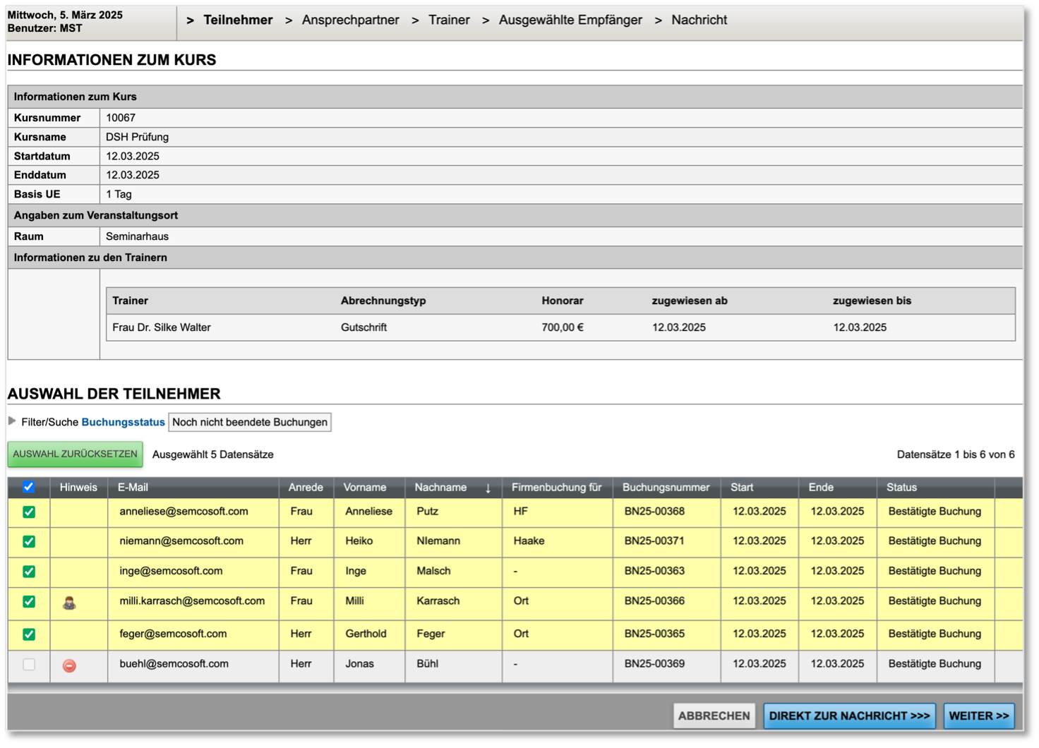 Teilnehmerauswahl für die Benachrichtigung