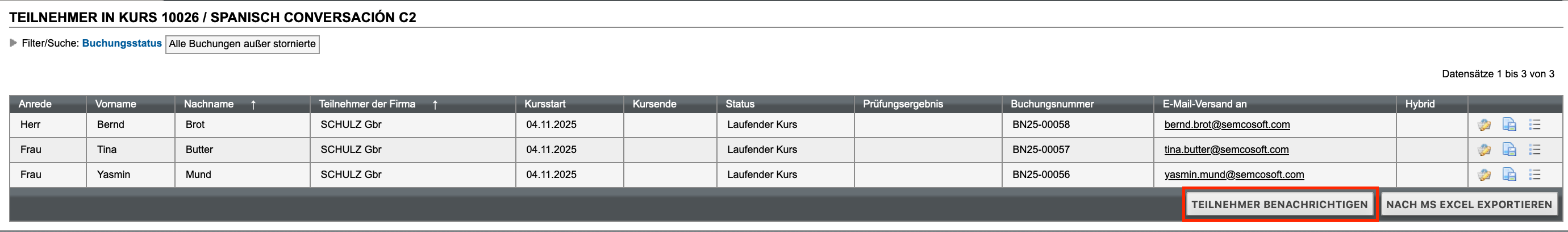 Teilnehmer benachrichtigen über die Teilnehmerliste