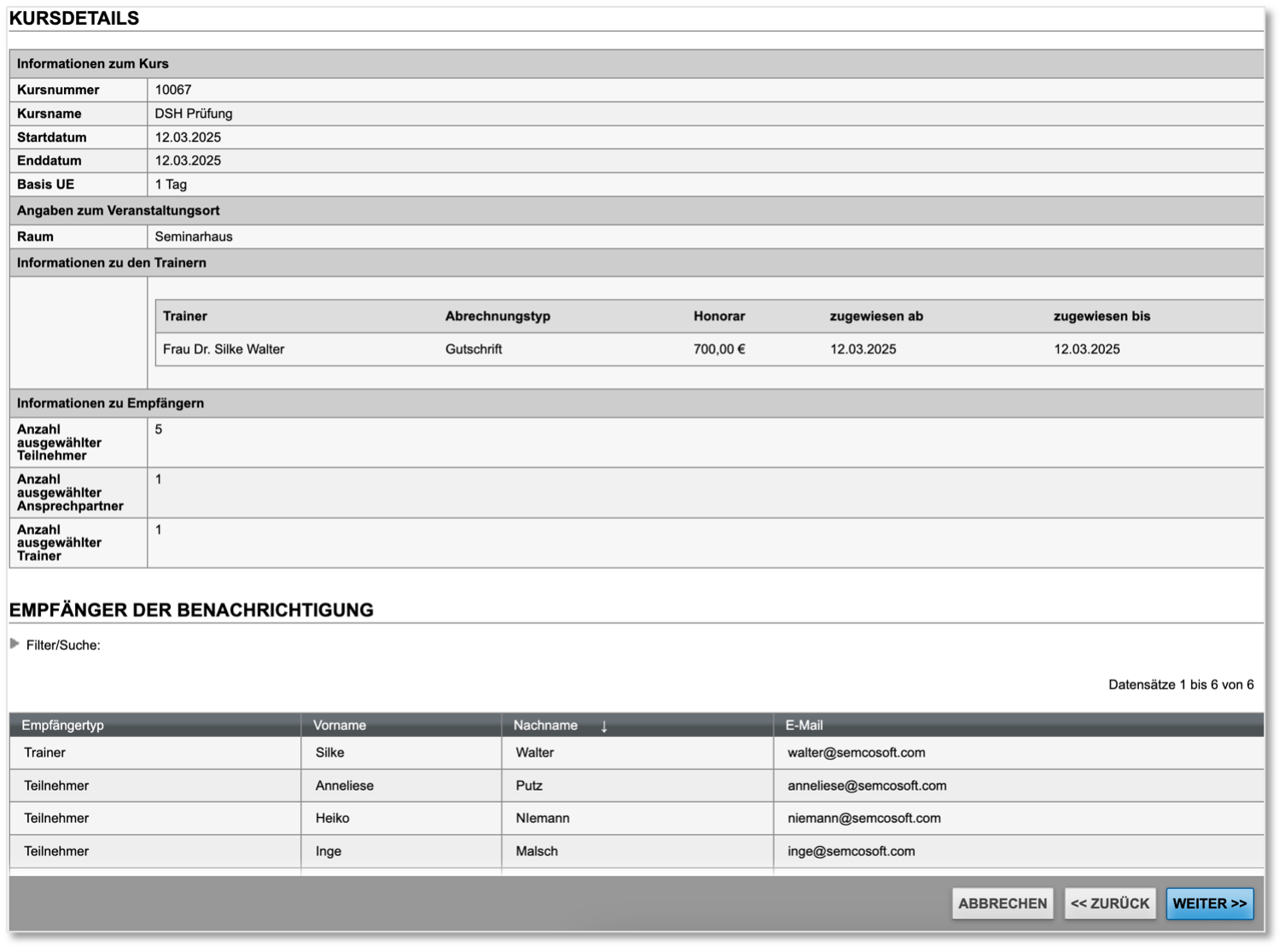 Zusammenfassung der Empfänger der Benachrichtigung