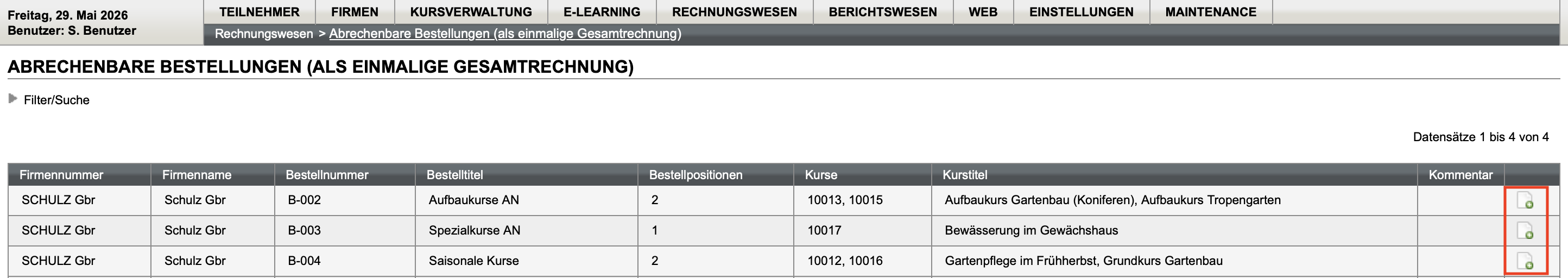 Abrechenbare Bestellung als Gesamtrechnung generieren