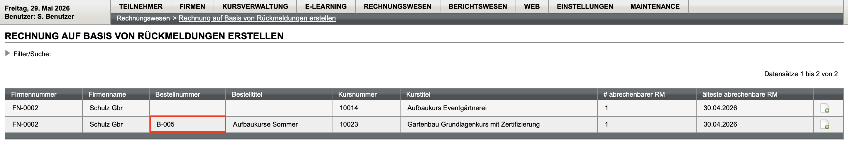 Monatliche Abrechnung auf Rückmeldungsbasis
