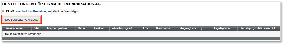 Firmenbestellung anlegen