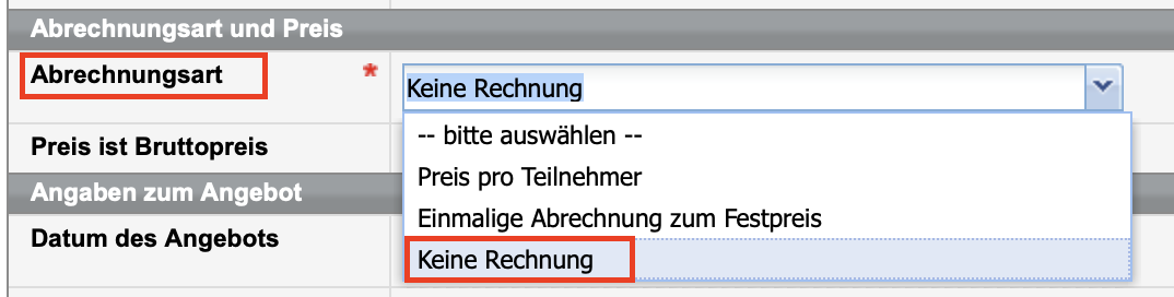 Abrechnung ohne Rechnung im Firmenkurs bei Festpreis-Bestellung