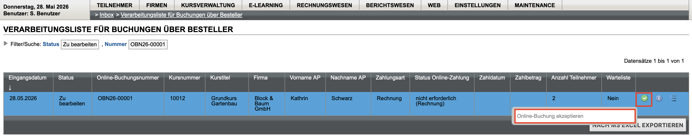 Online-Gruppenbuchung über Besteller akzeptieren