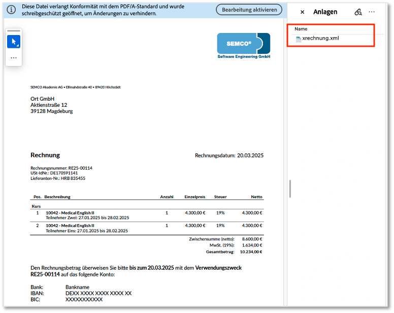 Rechnung im ZUGFeRD-Format