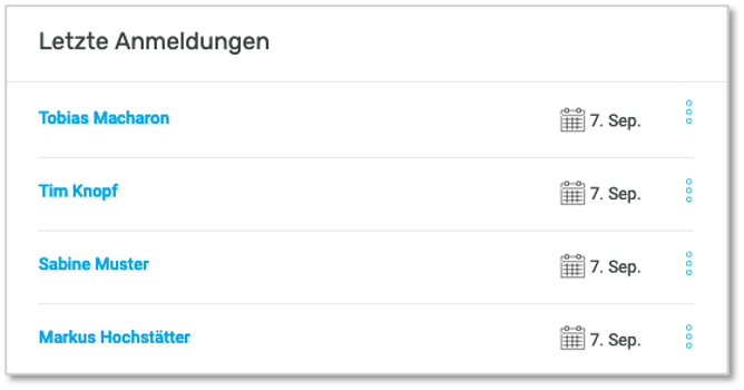 Liste der letzten Teilnehmeranmeldungen in edudip