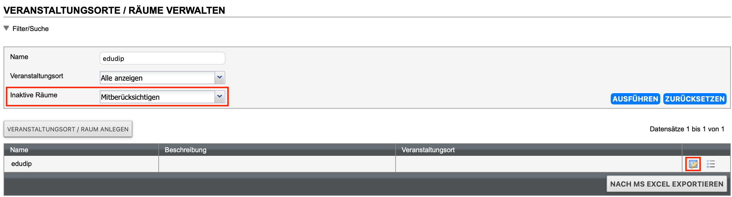 Gefilterte Übersicht der Veranstaltungsorte