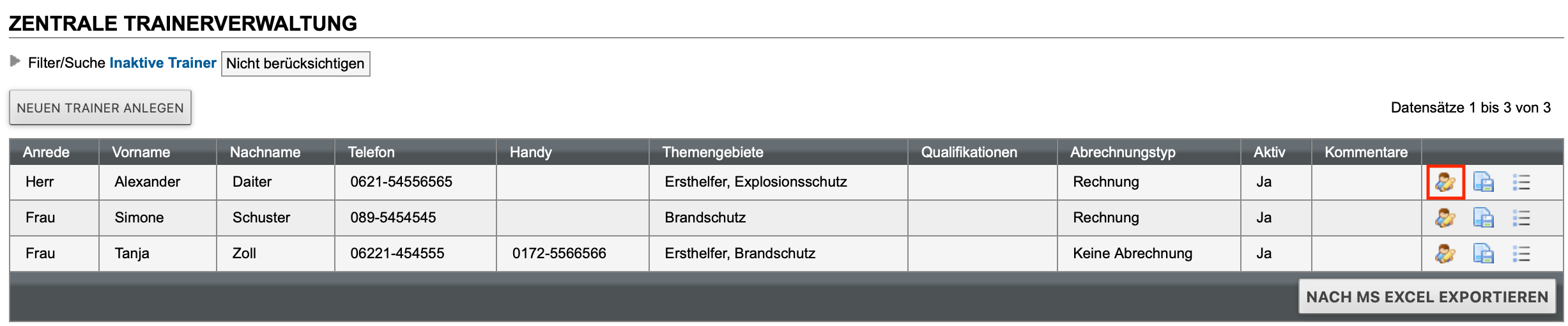 Zentrale Trainerverwaltung
