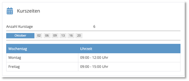 Kompakte Termindarstellung im Kurskalender