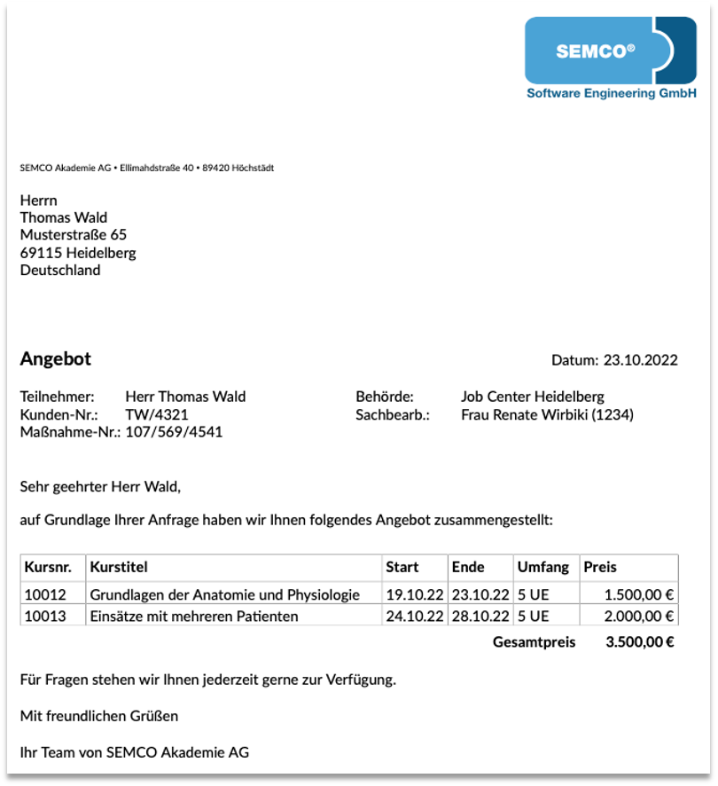Angebot für eine Föderungsmaßnahme