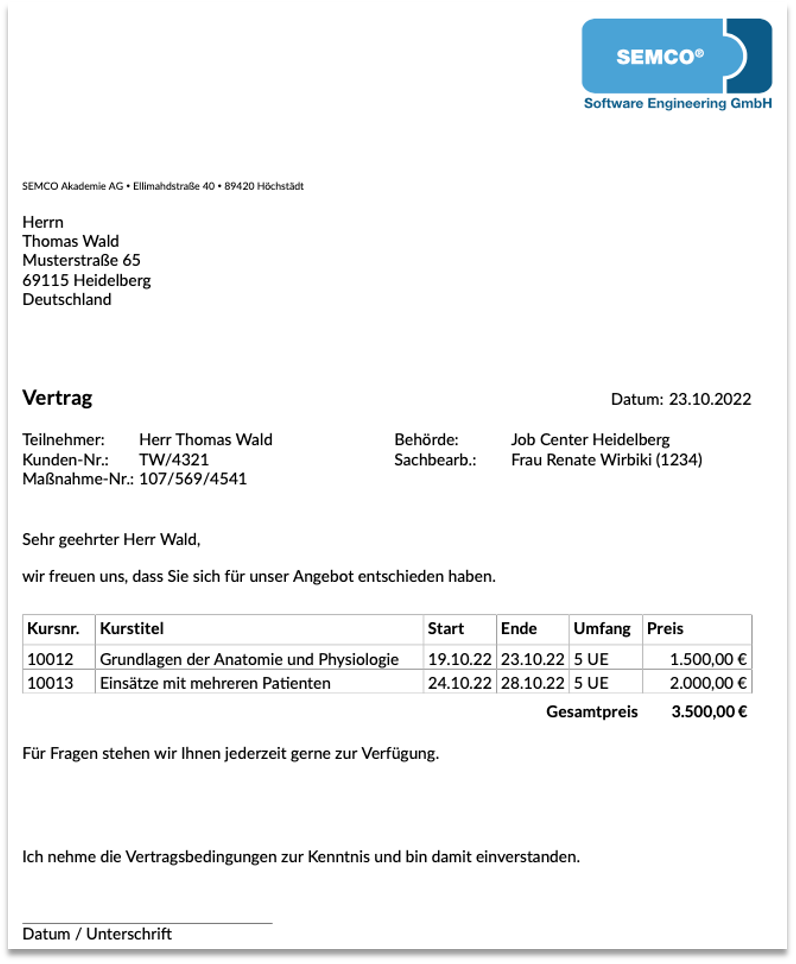 Vertrag für eine Förderungsmaßnahme