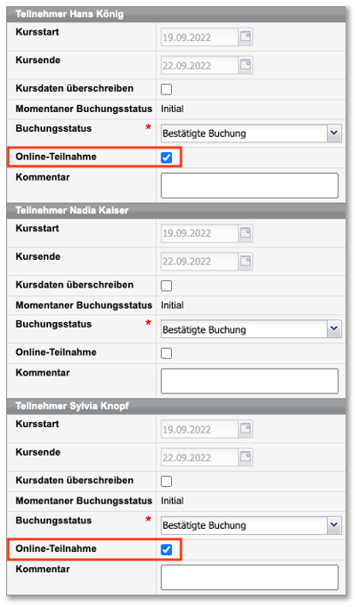 Teilnehmerbearbeitung bei Firmenbuchungen im Backend