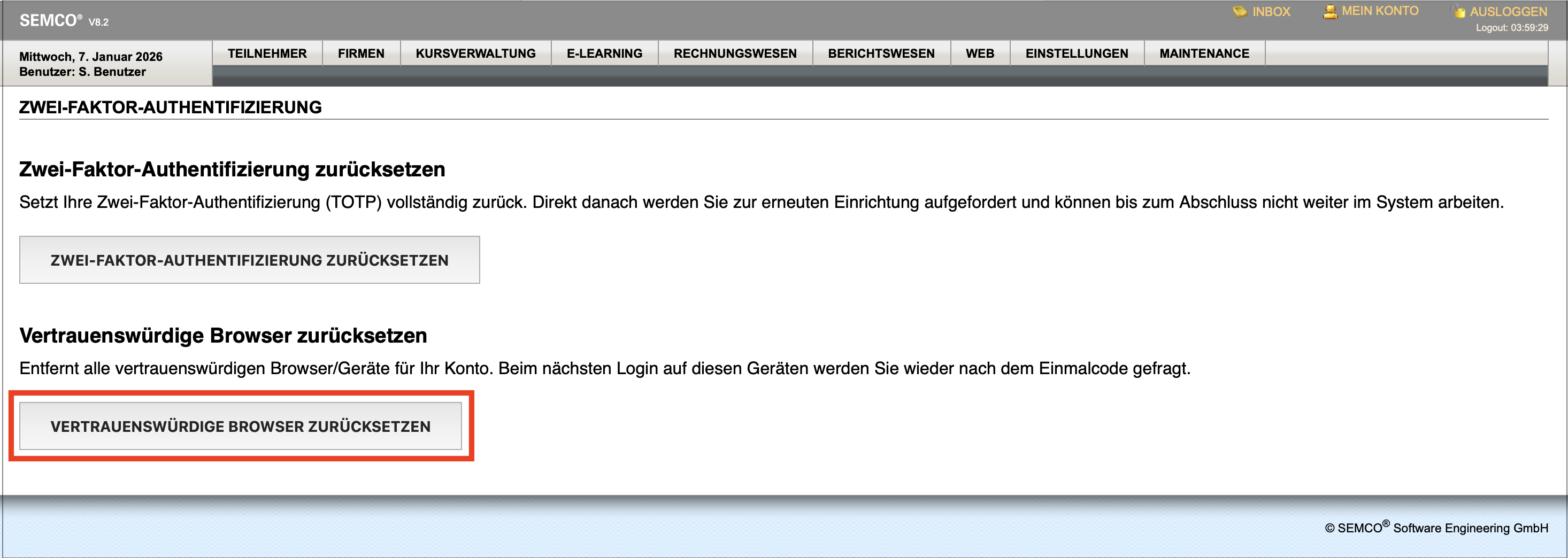 Option zum Zurücksetzen der vertrauenswürdigen Browser