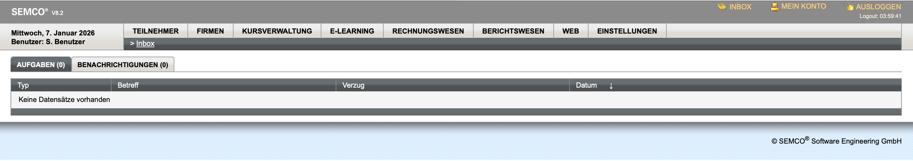 Startbildschirm Inbox mit Menü Mein Konto
