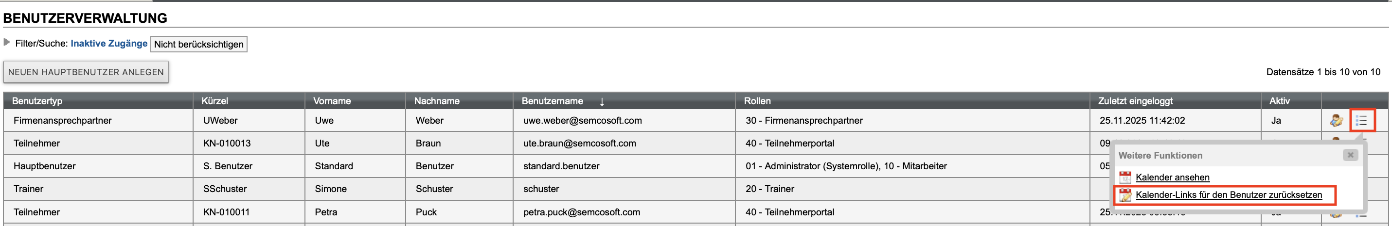 Kalender-Link für Benutzerrollen zurücksetzen