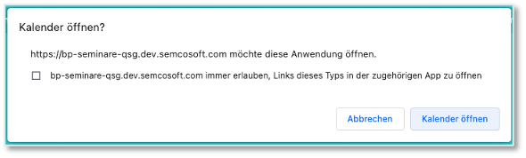 Browserdialog vorm Öffnen des Kalenders