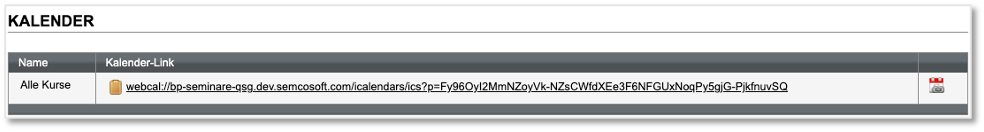 iCalender-Link im Einstellungsmenü