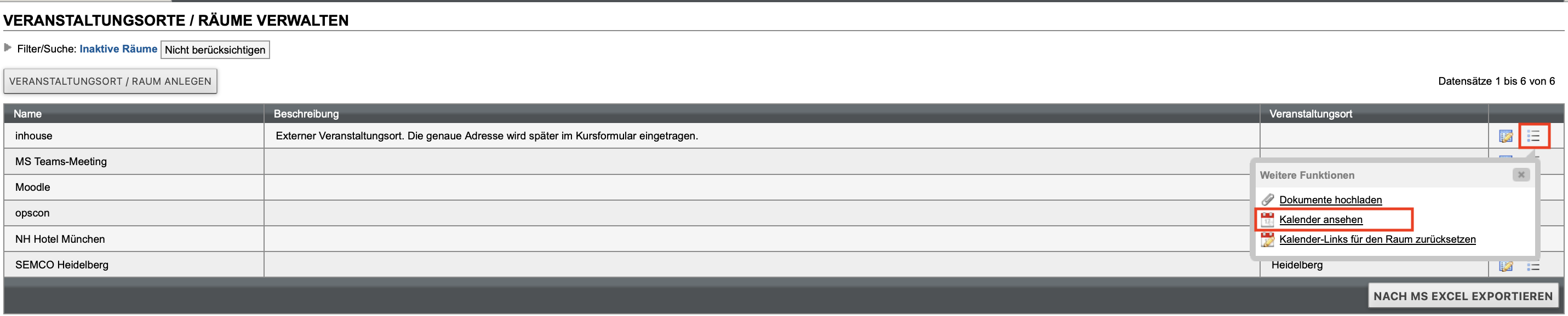 Kalender für Veranstaltungsorte ansehen
