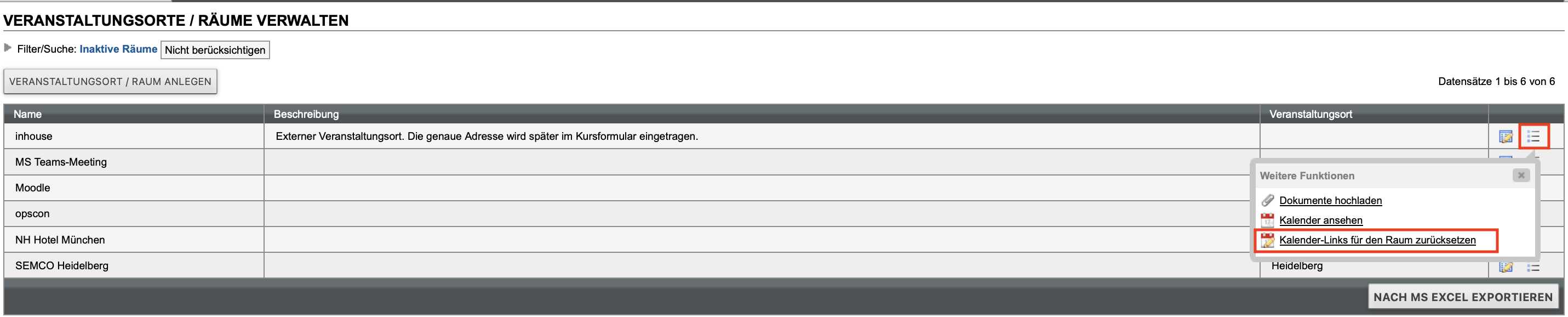 Kalender-Link für Veranstaltungsort zurücksetzen