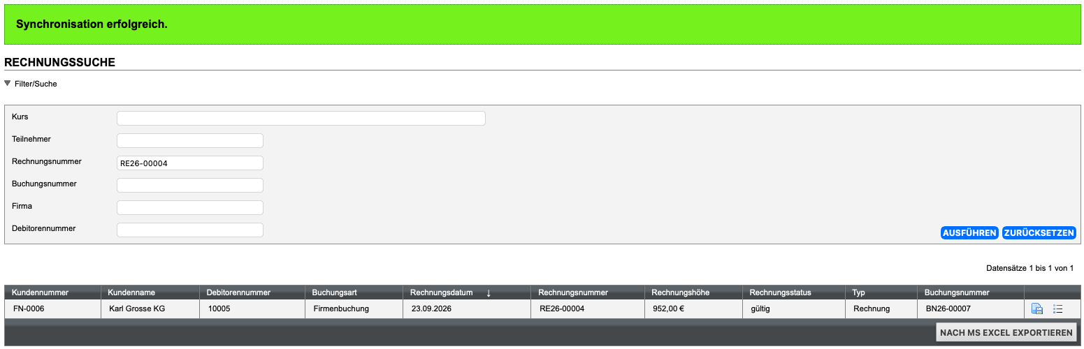 Erfolgsmeldung nach der manuellen Synchronisation