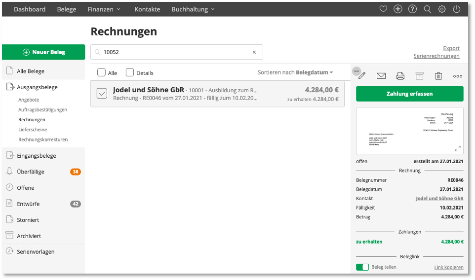 Firmenrechnung mit abgeschlossenem Status