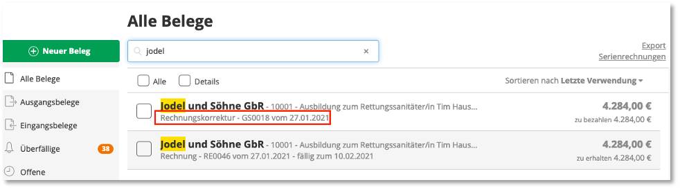 Rechnungskorrektur in Lexware Office