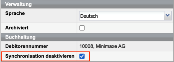 Checkbox zur Deaktivierung der Synchronisation von Stammdaten