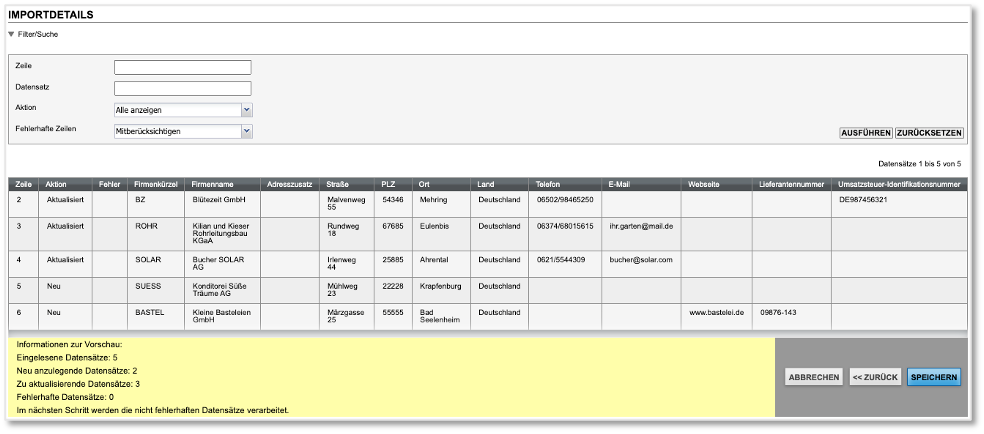 Firmen-Import: Details