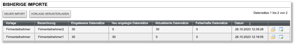 Aktualisierte Liste der Teilnehmer-Importe