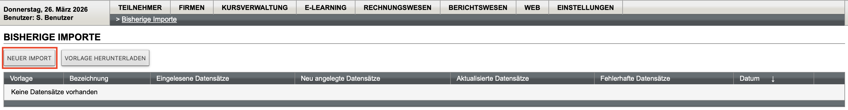 Liste der bisherigen Importe