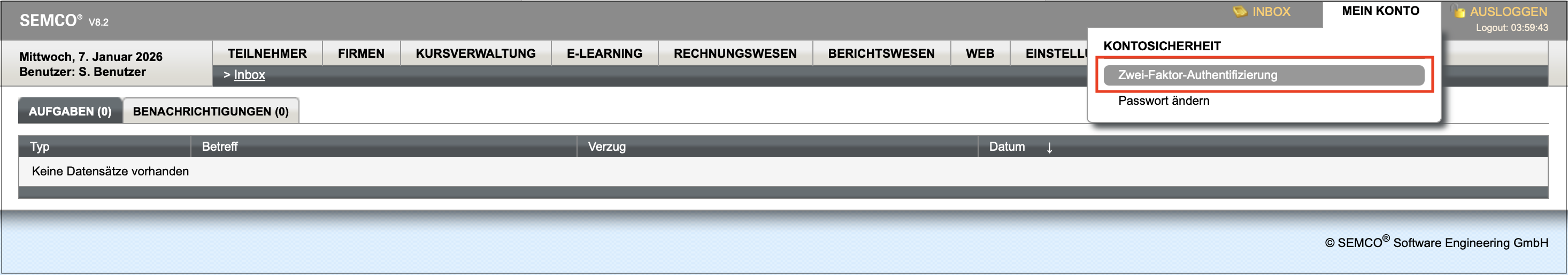 Zwei-Faktor-Authentifizierung im Menü Mein Konto