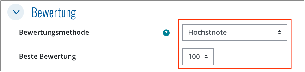 Bewertungseinstellung für Lernpaket-Aktivität in Moodle