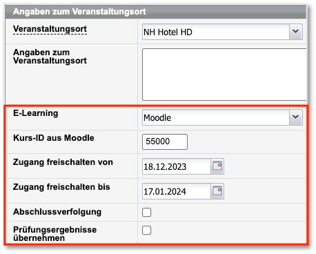 Neue Angaben im Kursformular (Seite 2)