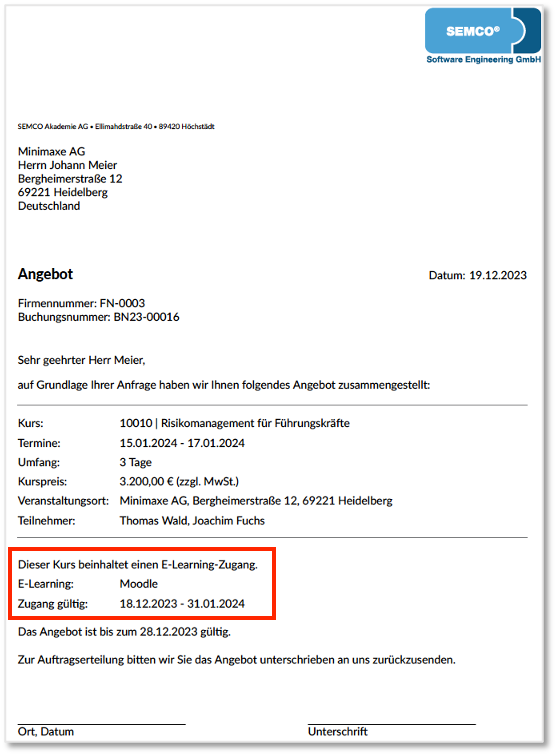 Angebot für einen Blended-Learning-Kurs