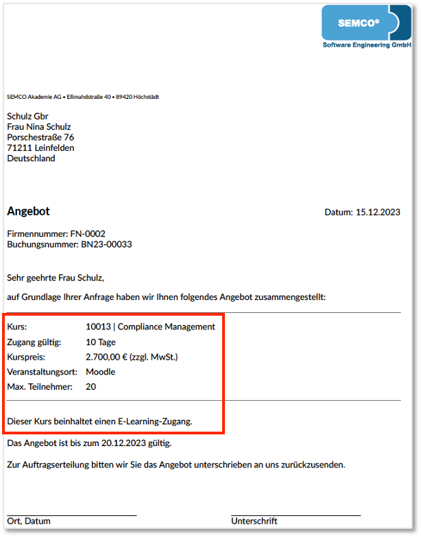 Angebot für firmenexklusiven E-Learning-Kurs