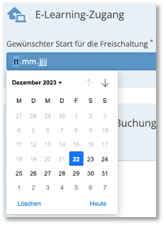 Auswahl des E-Learning-Zeitraums bei der Online-Buchung