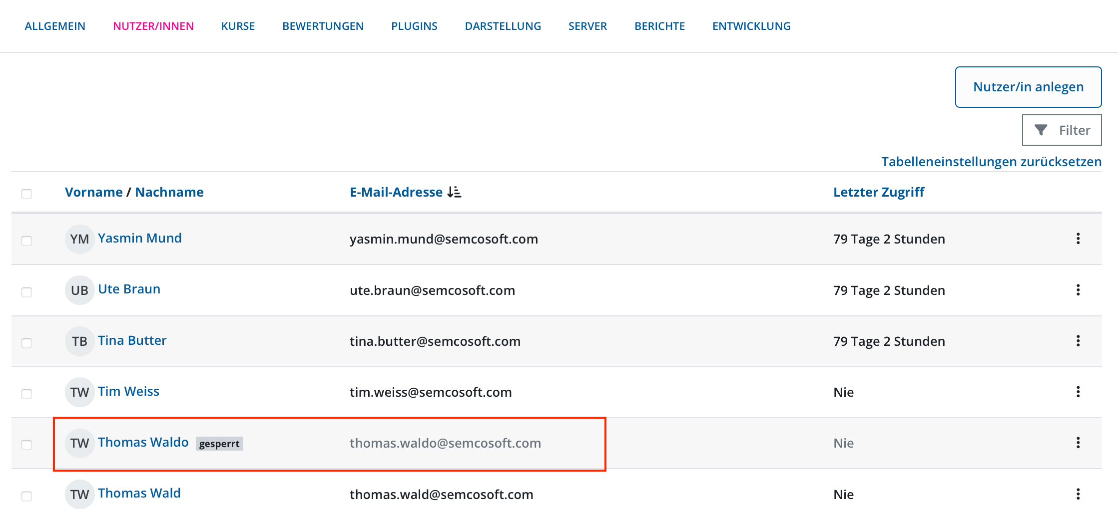 Deaktiviertes Nutzerkonto in Moodle