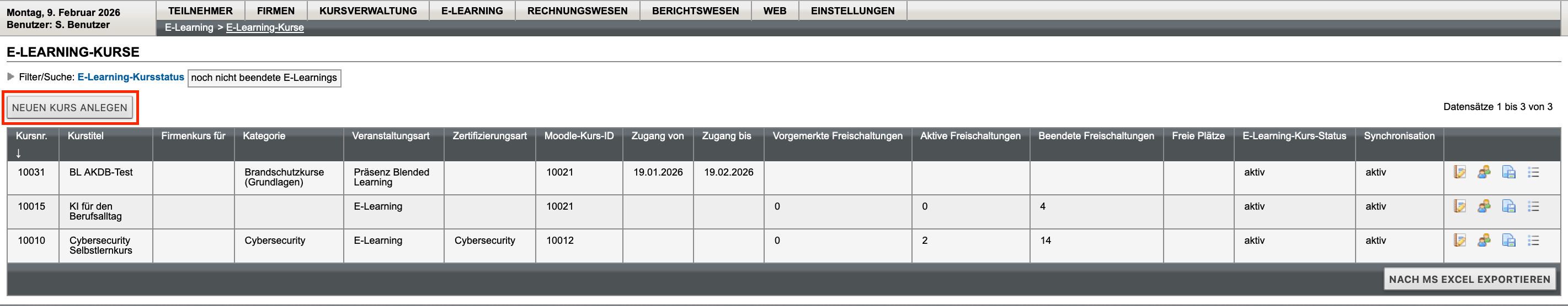 Neuen E-Learning-Kurs anlegen