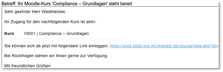 E-Mail: Benachrichtigung über die Bereitstellung des Moodle-Kurses